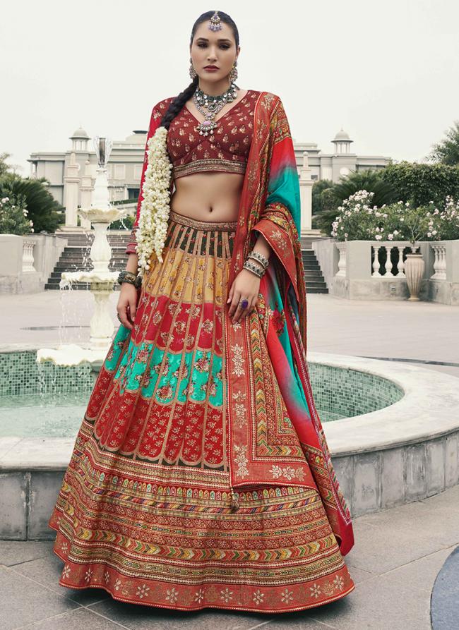 Silk Red Bridal Wear Embroidery Work Readymade Lehenga Choli